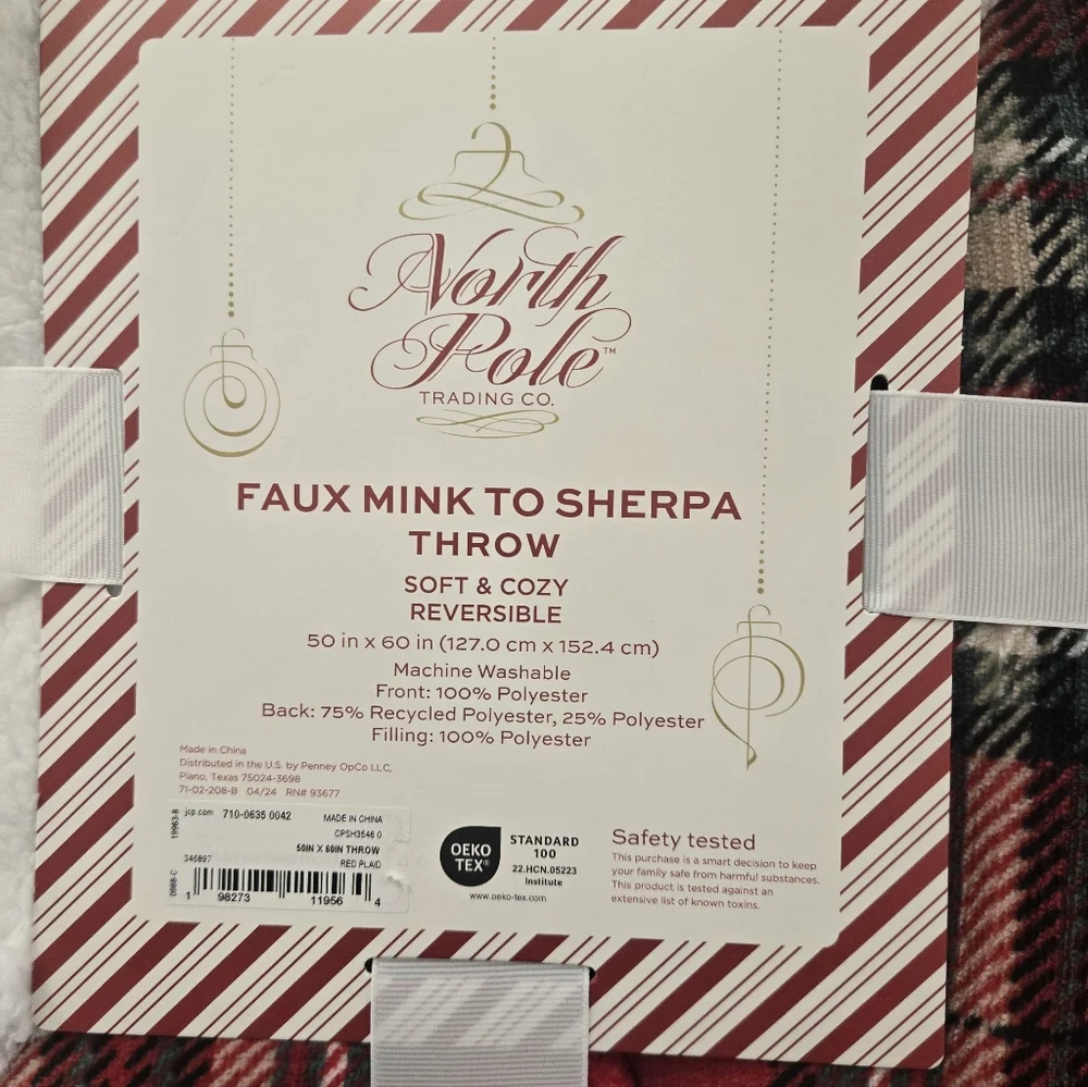 SHERAP Plaid Red and Black Holiday Throw Blanket REVERSIBLE NWT